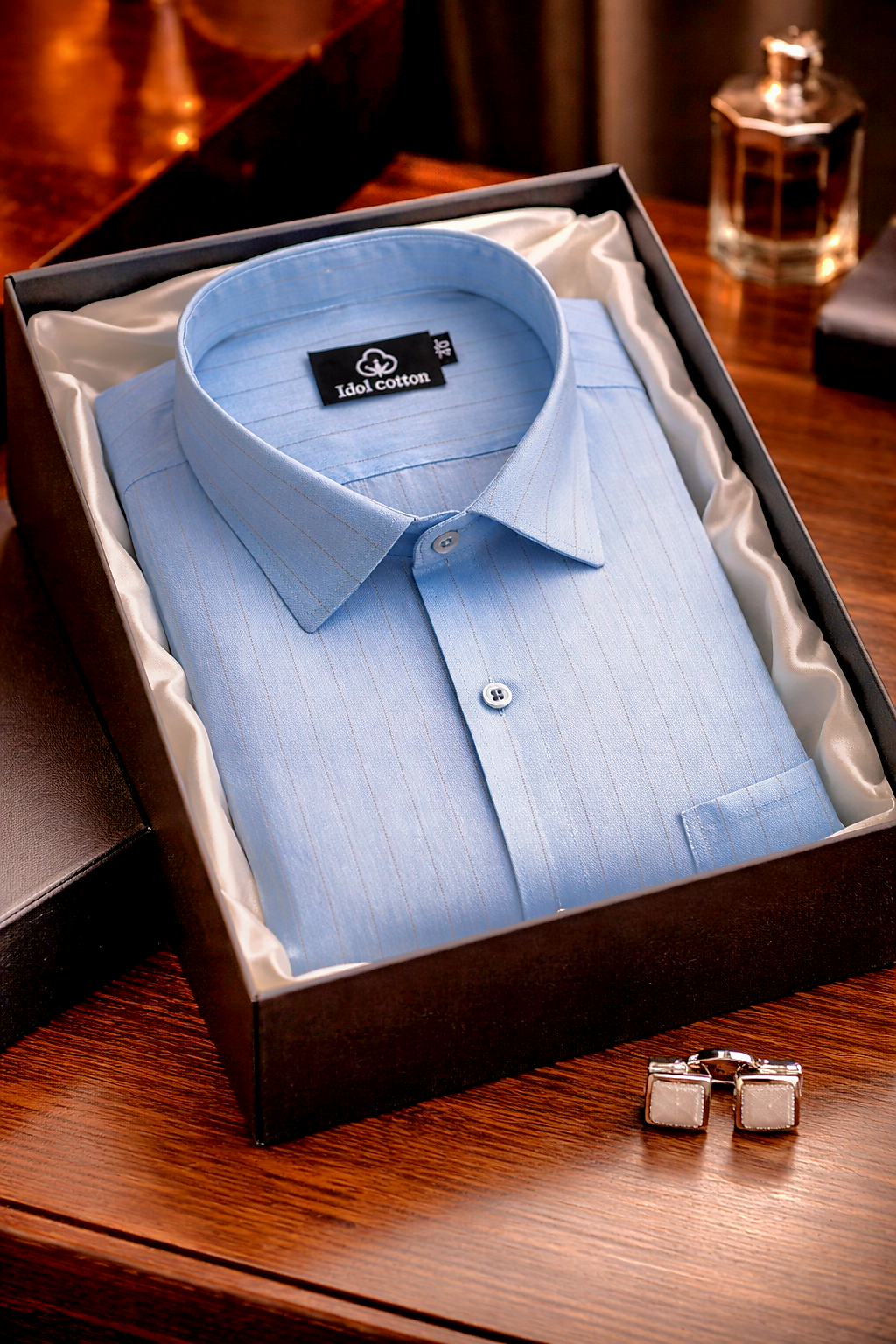 Bamboo Linen Strip Sky Colour