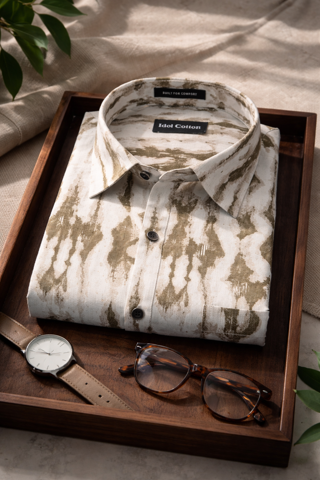 Linen Ikat Inspired Print Olive Brown