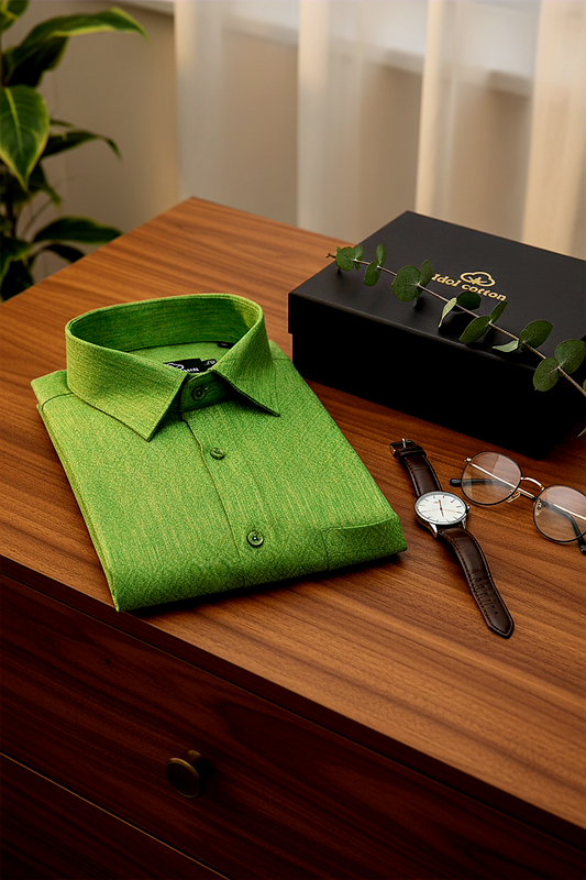 Teal Jacquard Dimond Pattern Cotton Shirt Parrot Green