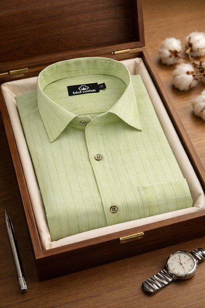 Bamboo Linen Strip Pistel Green