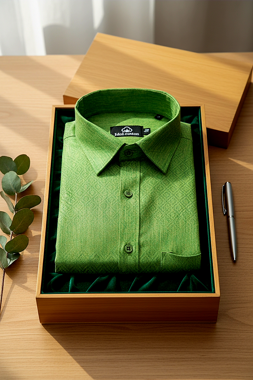 Teal Jacquard Dimond Pattern Cotton Shirt Parrot Green