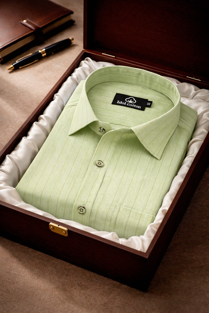 Bamboo Linen Strip Pistel Green