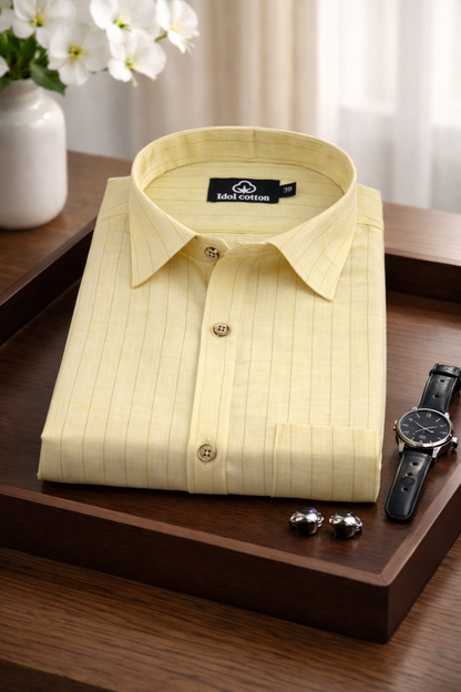 Bamboo Linen Strip Light Lemon Colour