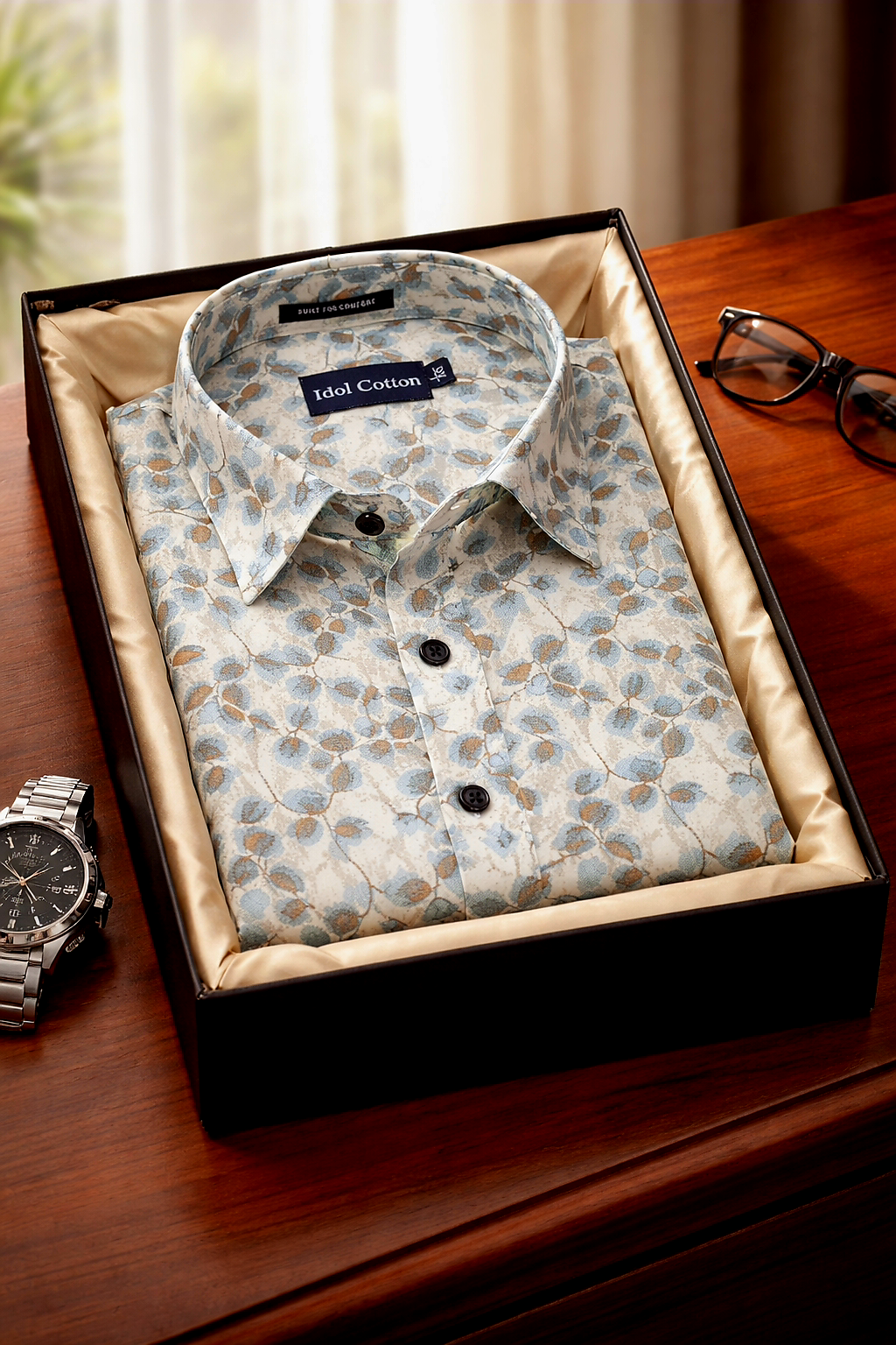 Linen All Over Leafy Vine Print Cream Base Blue And Brown Leaves