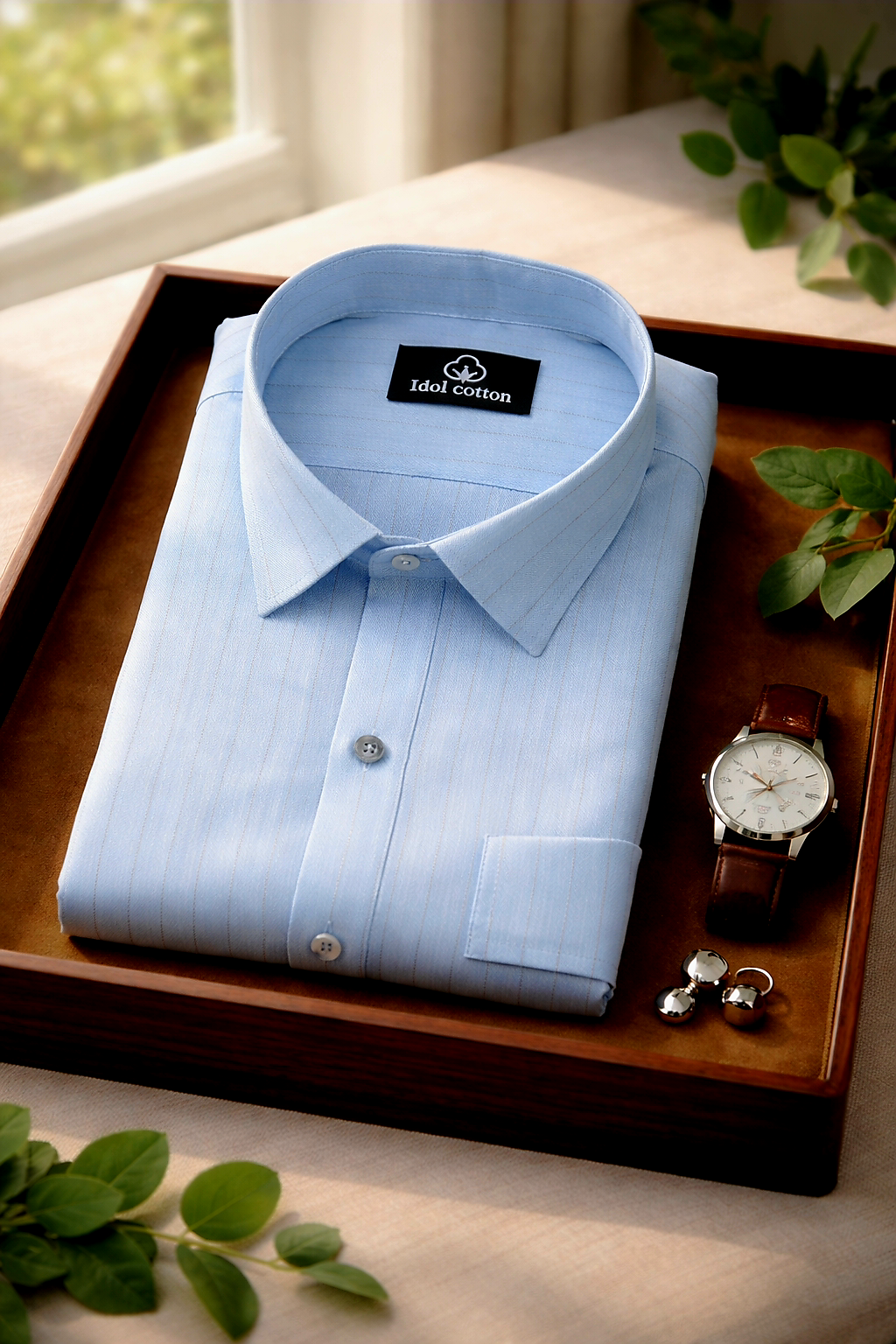 Bamboo Linen Strip Sky Colour