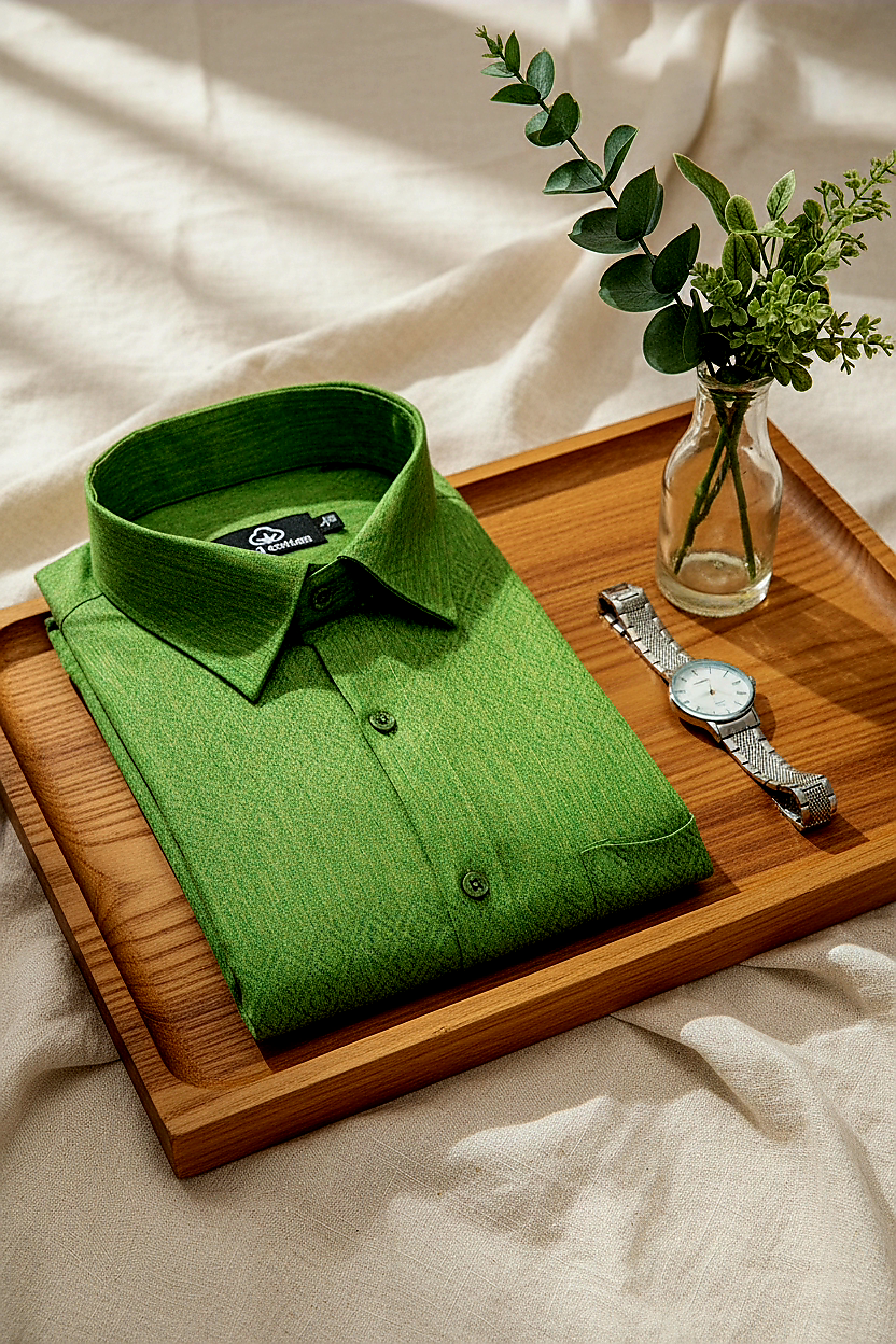 Teal Jacquard Dimond Pattern Cotton Shirt Parrot Green