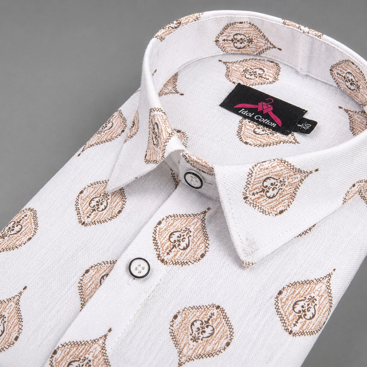 Linen Cotton White with Sand Brown Butta Print Men’s Shirt