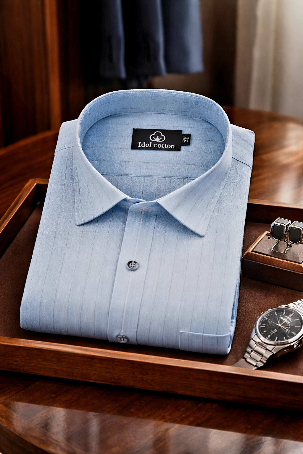 Bamboo Linen Strip Sky Colour