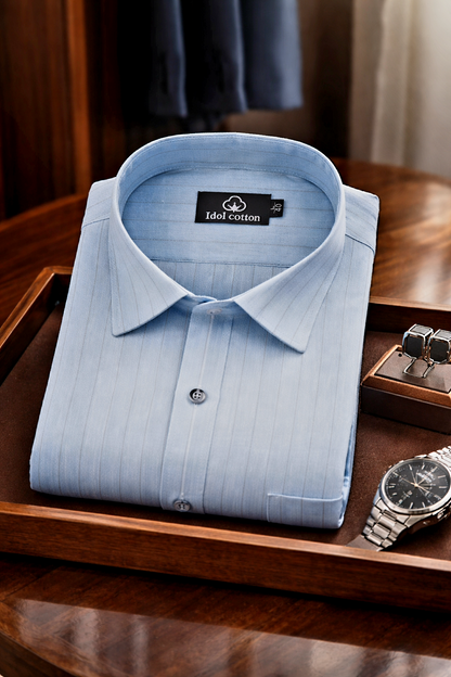 Bamboo Linen Strip Sky Colour