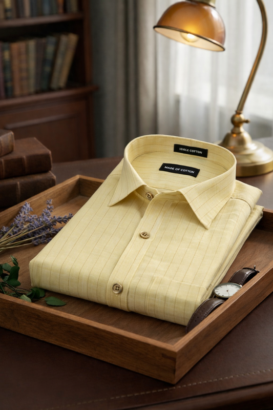 Bamboo Linen Strip Light Lemon Colour