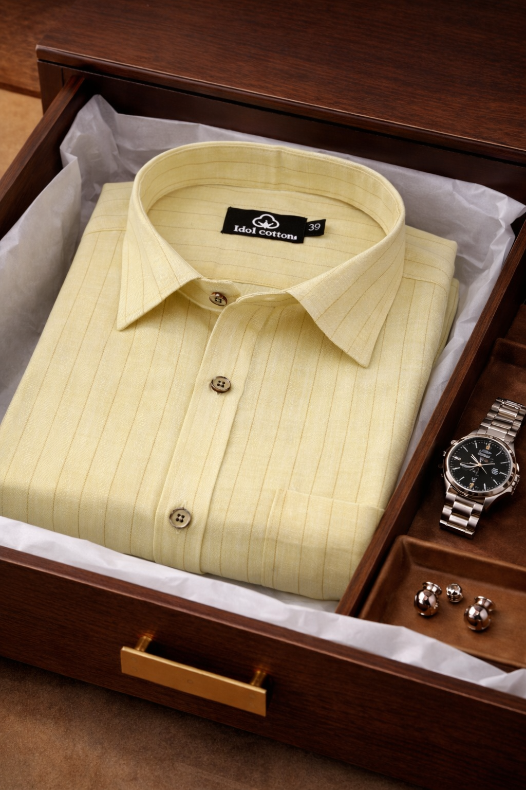 Bamboo Linen Strip Light Lemon Colour