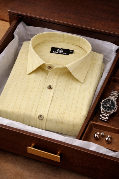 Bamboo Linen Strip Light Lemon Colour