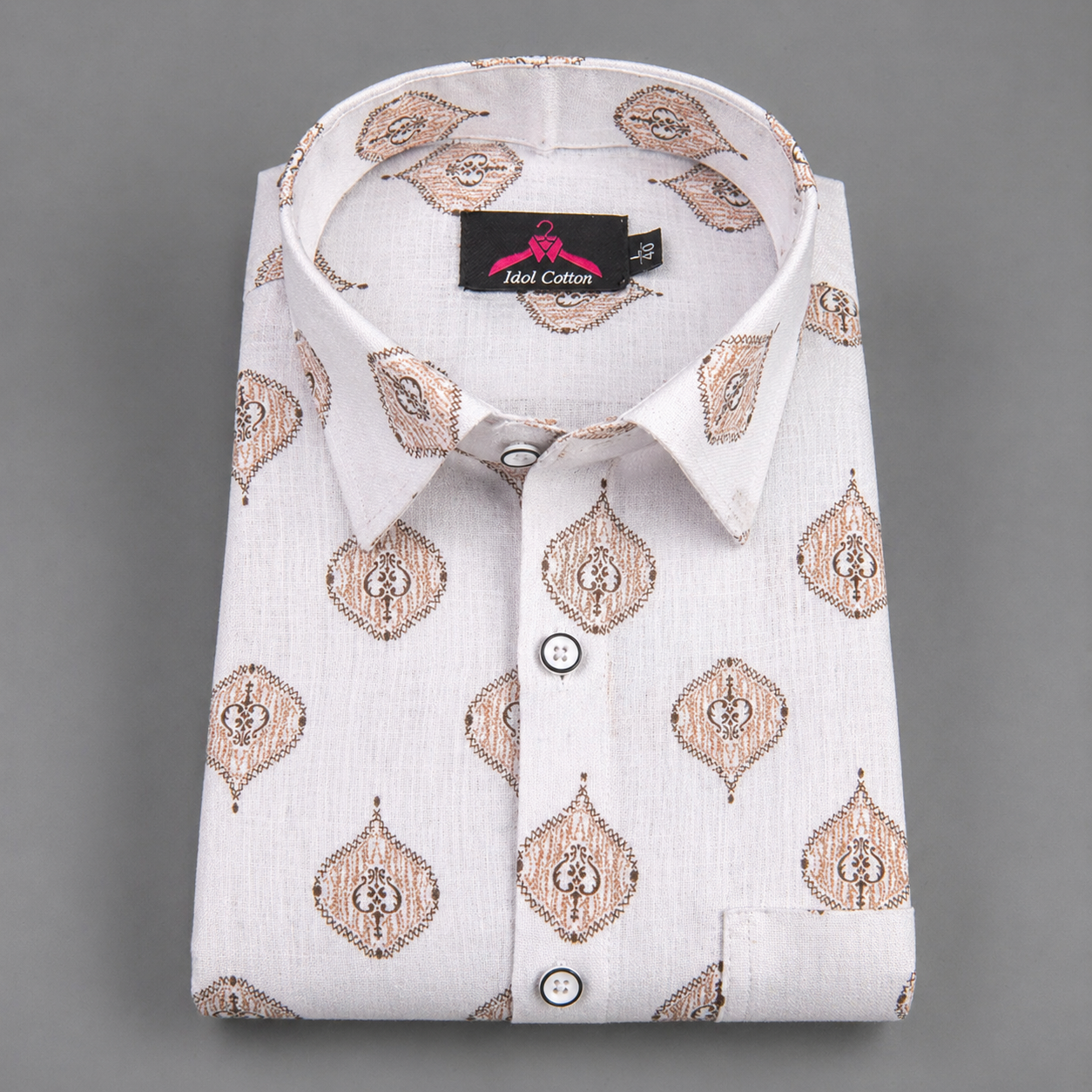 Linen Cotton White with Sand Brown Butta Print Men’s Shirt