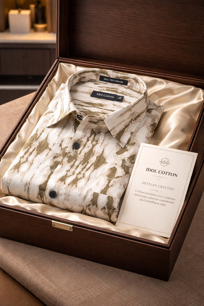 Linen Ikat Inspired Print Olive Brown