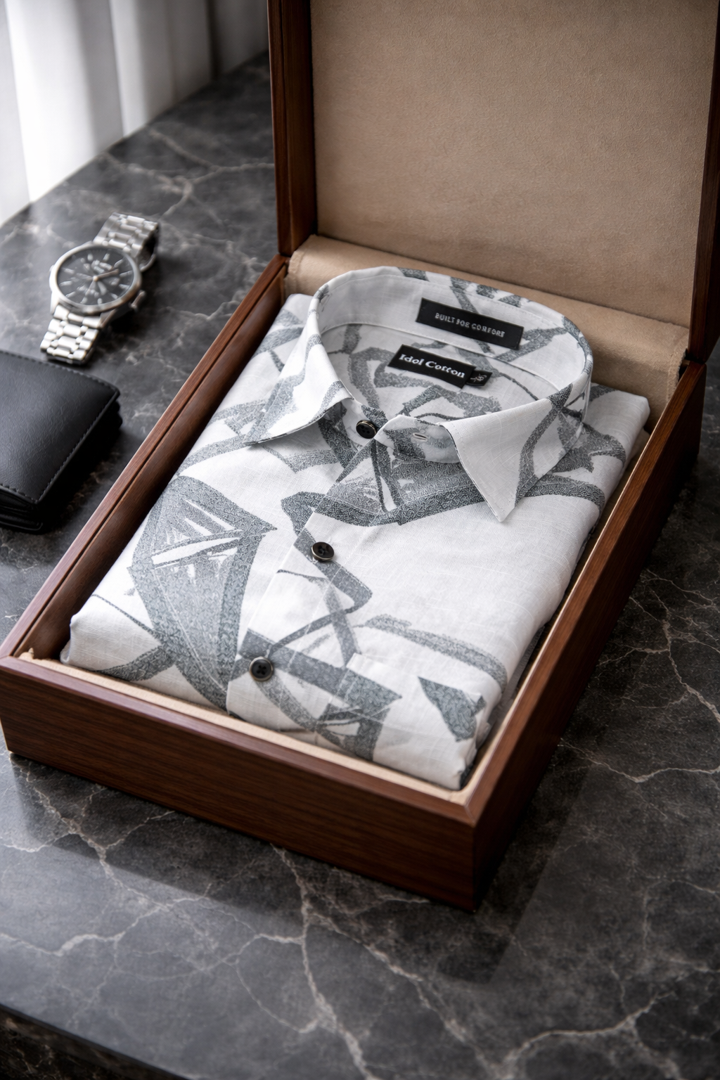 Linen Brushstrokes Print White Base With Medium Gray