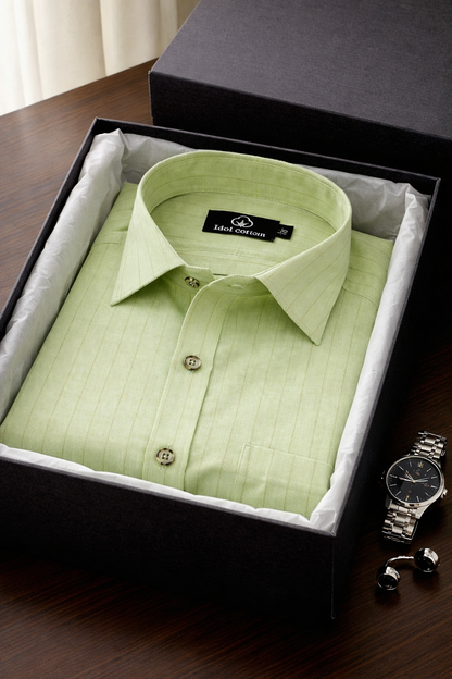 Bamboo Linen Strip Pistel Green