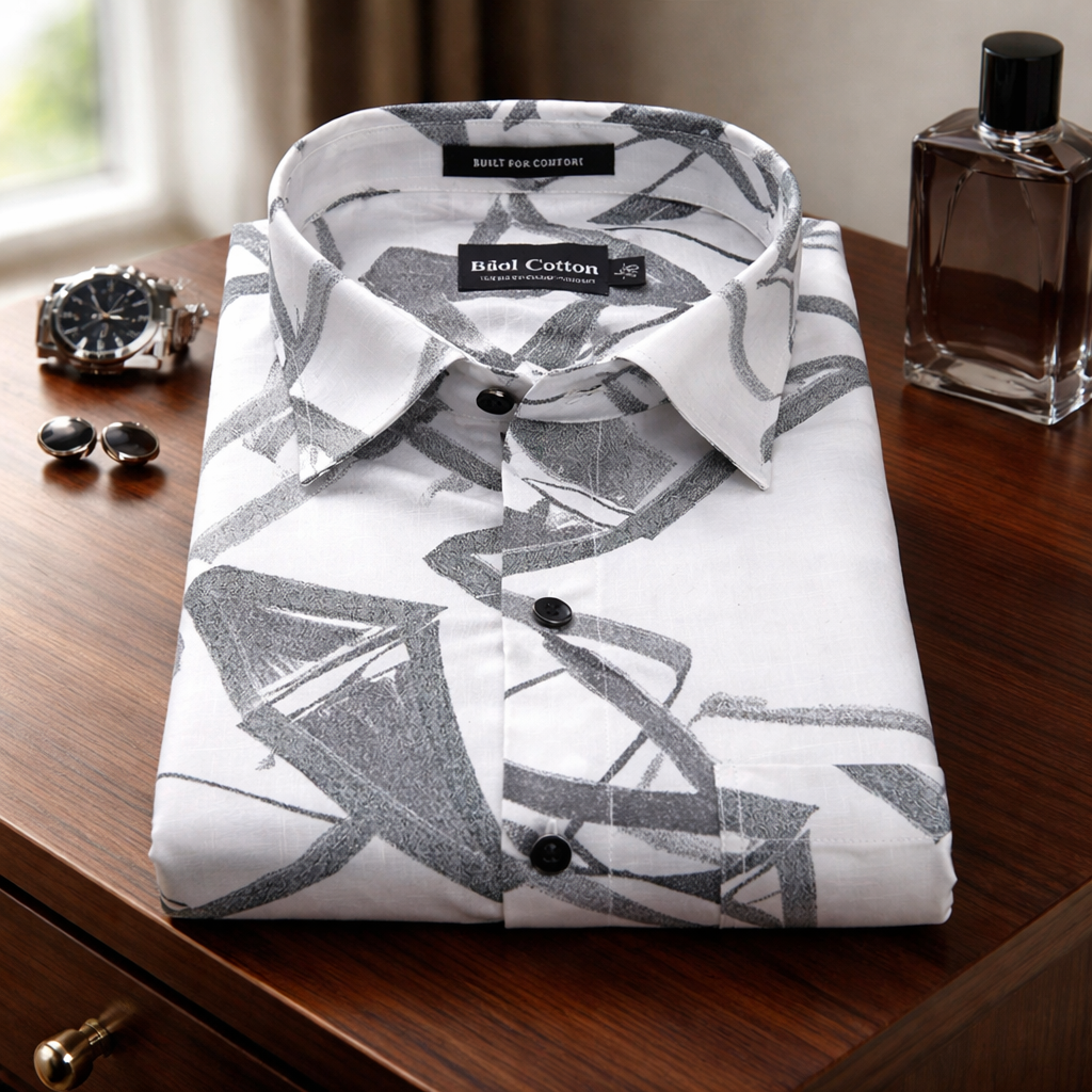 Linen Brushstrokes Print White Base With Medium Gray