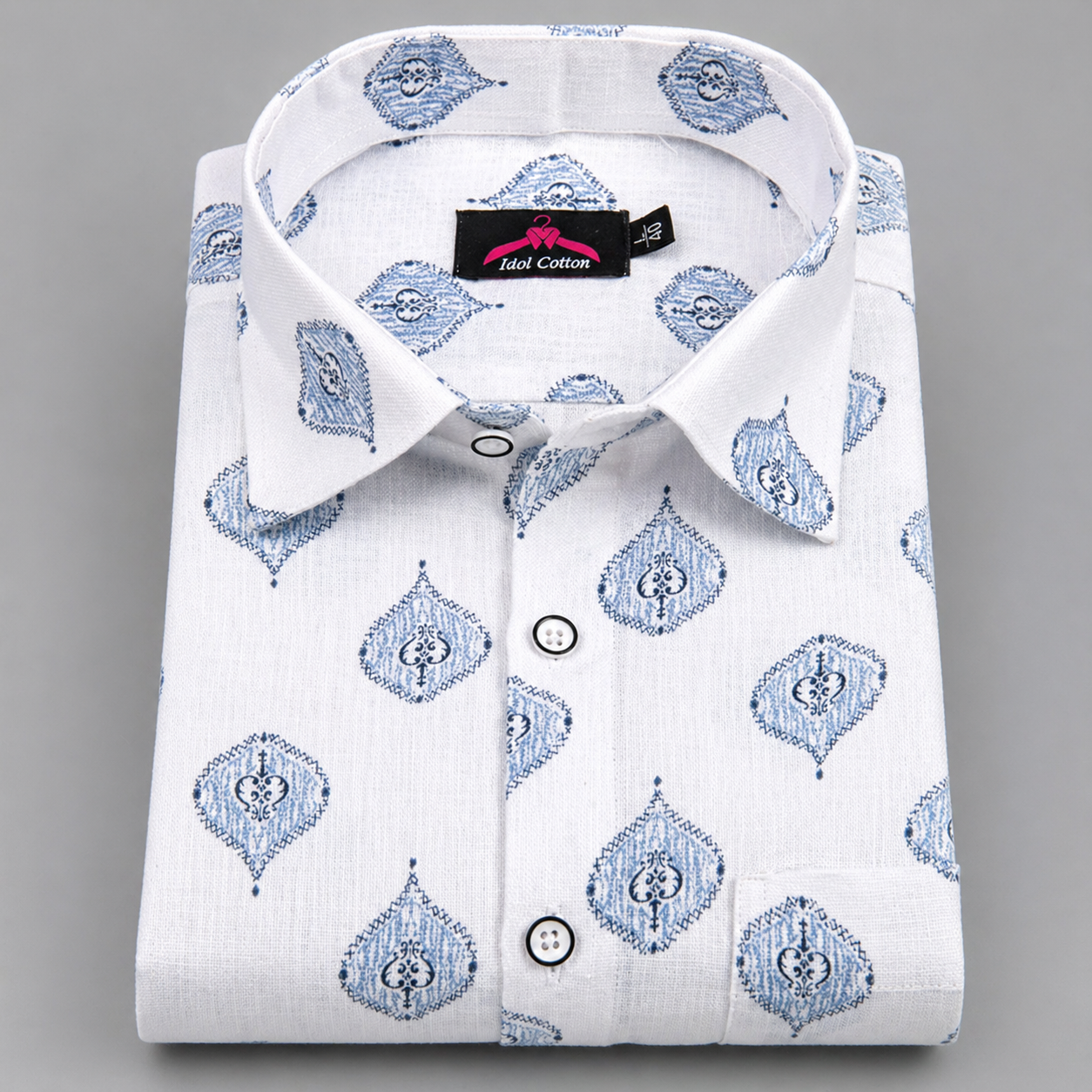 Linen Cotton White with Light Blue Butta Print Men’s Shirt