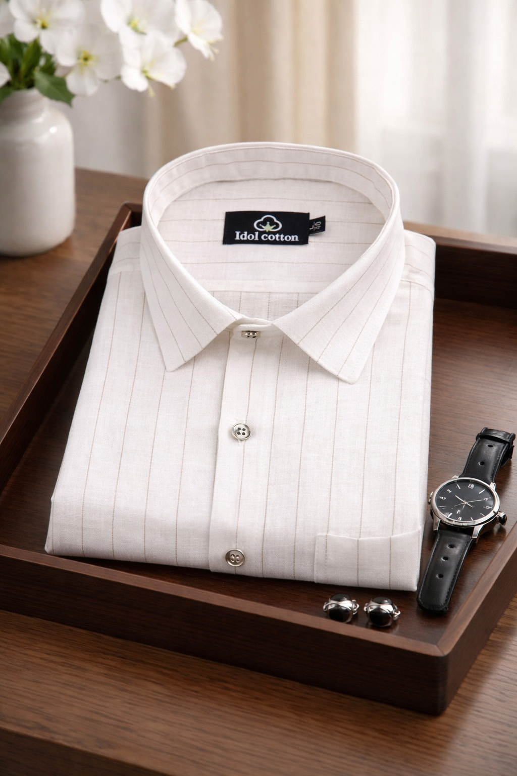 Bamboo Linen Strip White Color